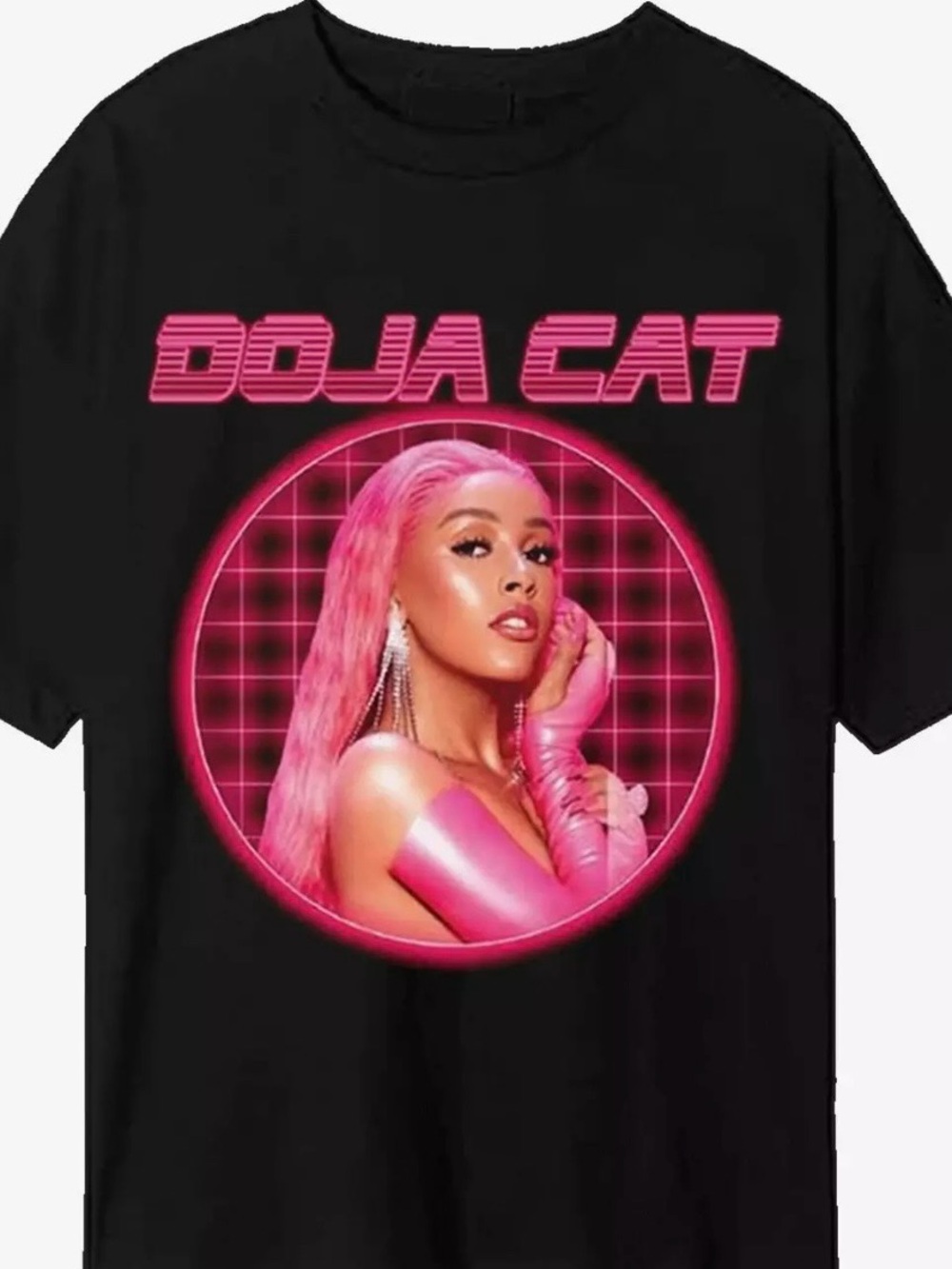 Doja Cat Black T-Shirt with Hot Pink Laser Grid Portrait Size Small